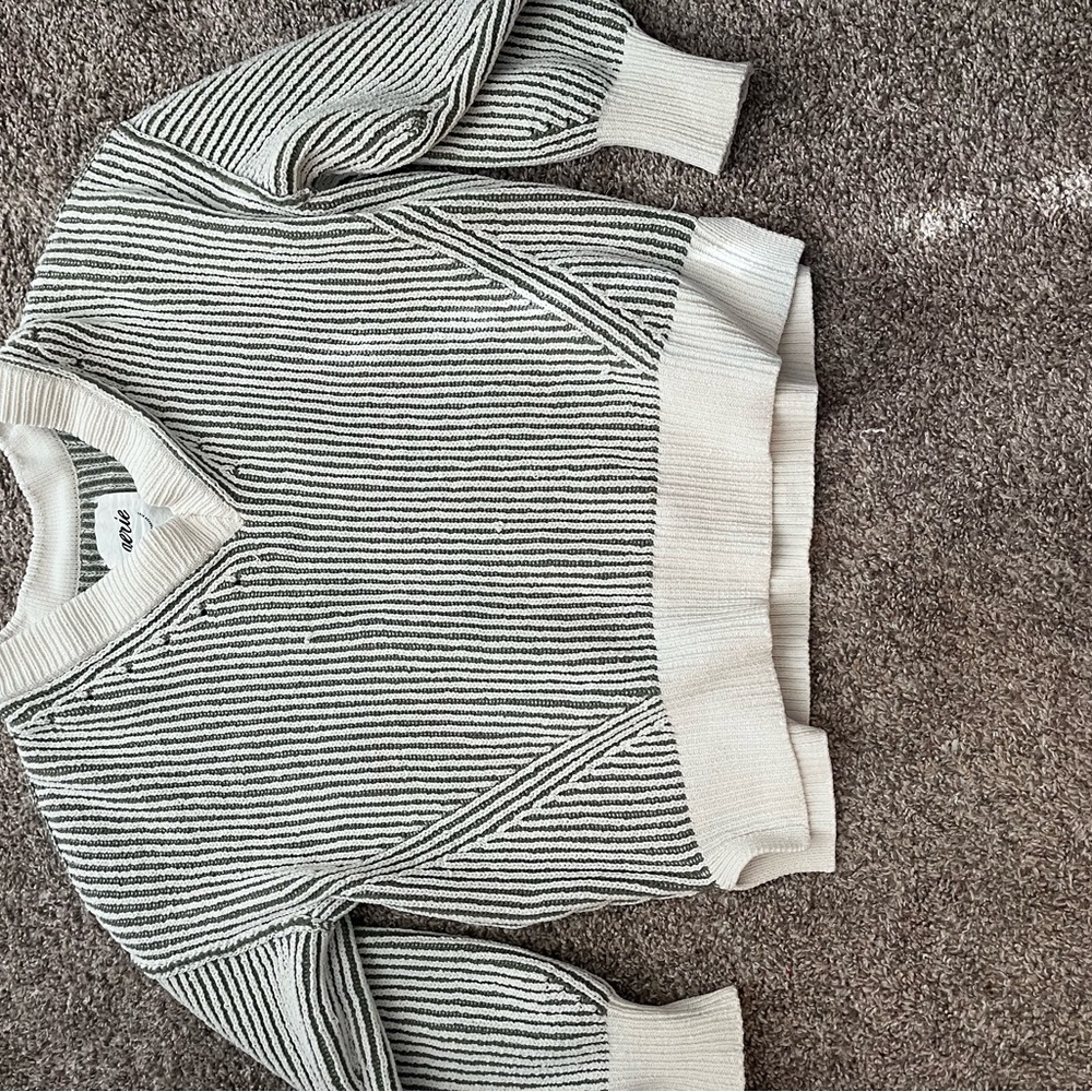 Striped Knit Sweater - Cream and Gray
